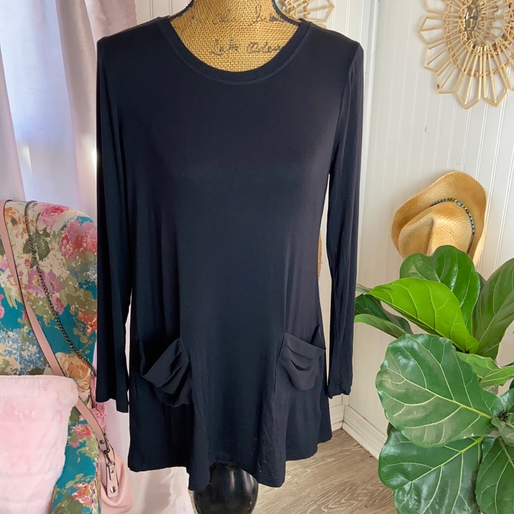 Logo by Lori Goldstein Black Longline Tunic Top Sz S